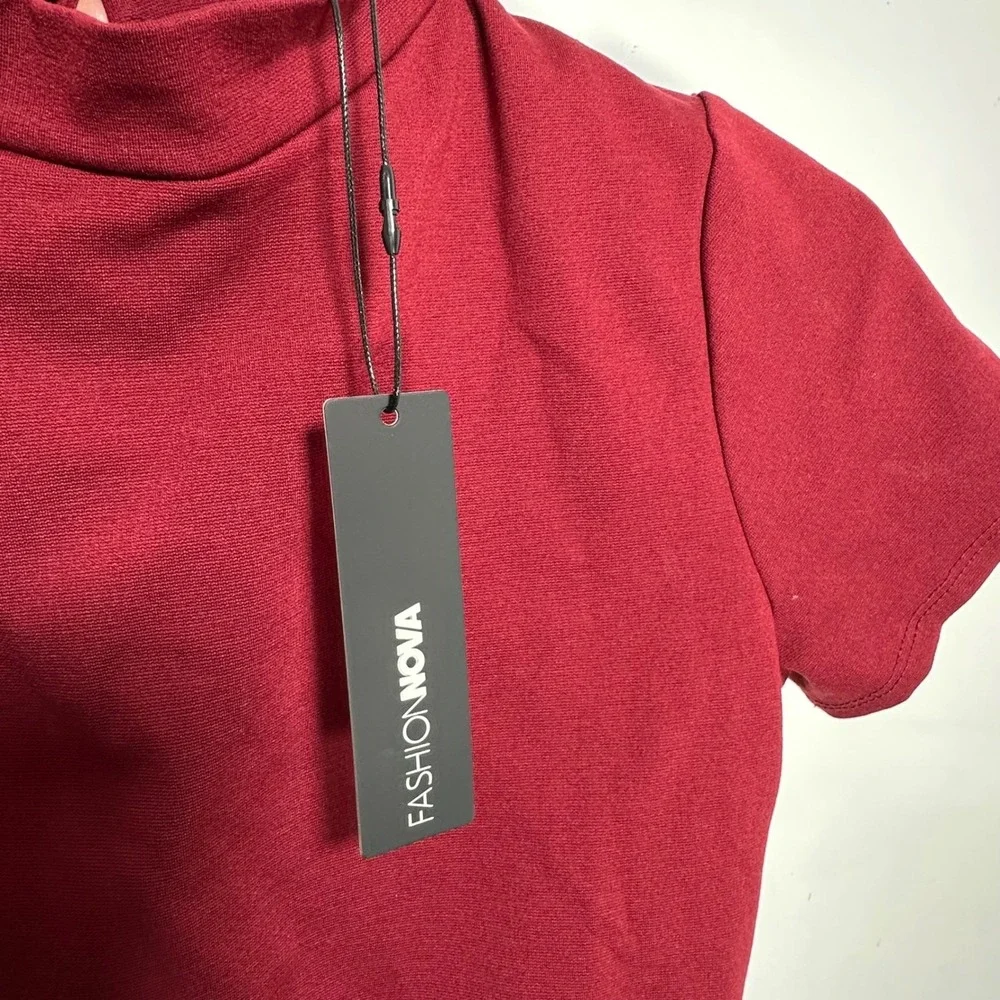 Fashion Nova Kennedy Short Sleeve Drop Waist Mini Dress Wine‎ Red Large